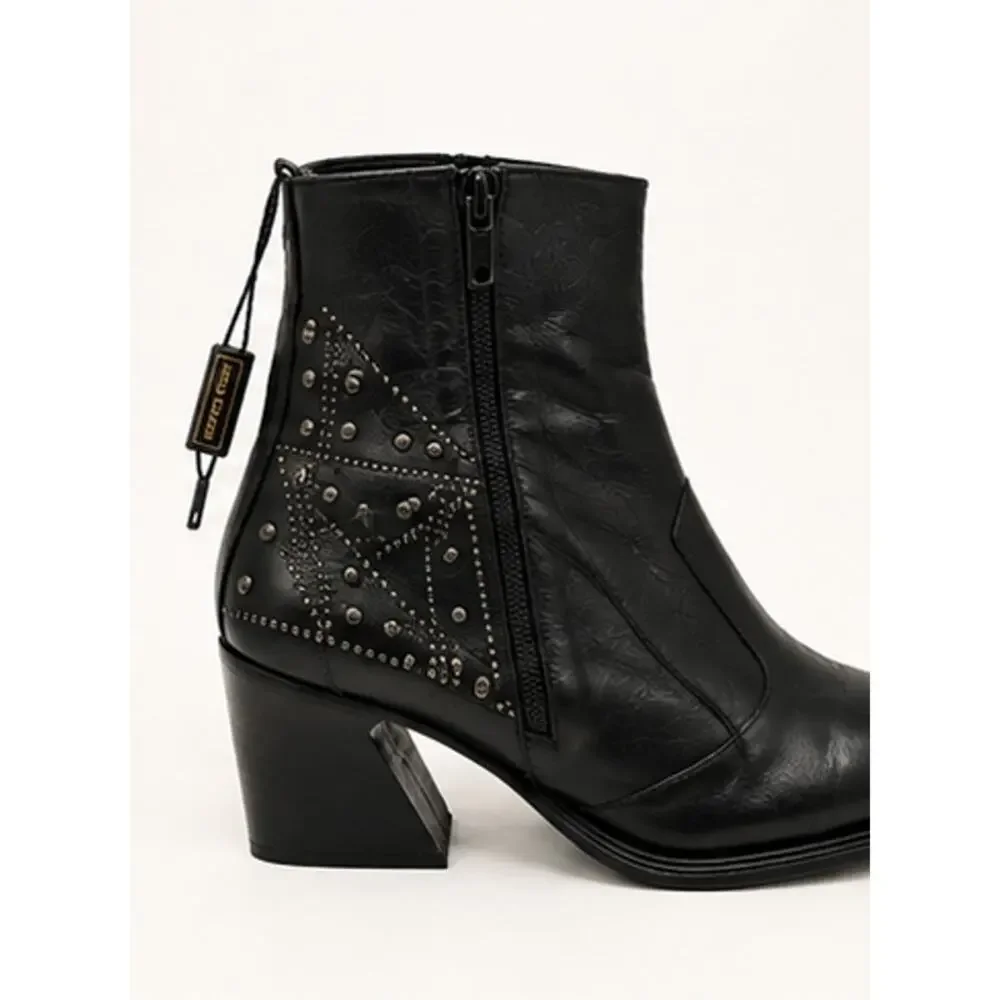 Emanuele Crasto Black Leather Studded Western Boots 40 EUR/9-9.5 US